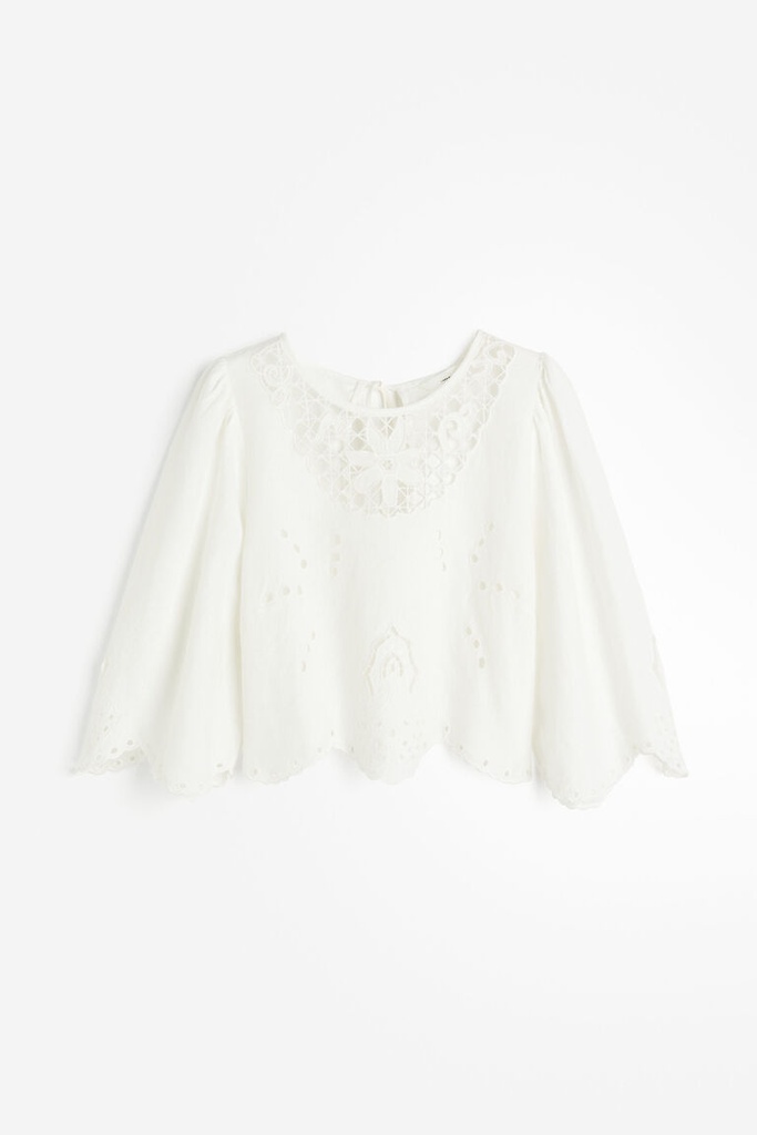 Embroidered linen-blend blouse